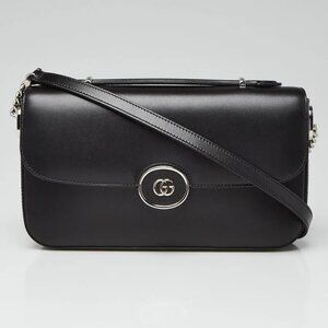 Gucci Black Smooth Leather Small Petite GG Shoulder Bag